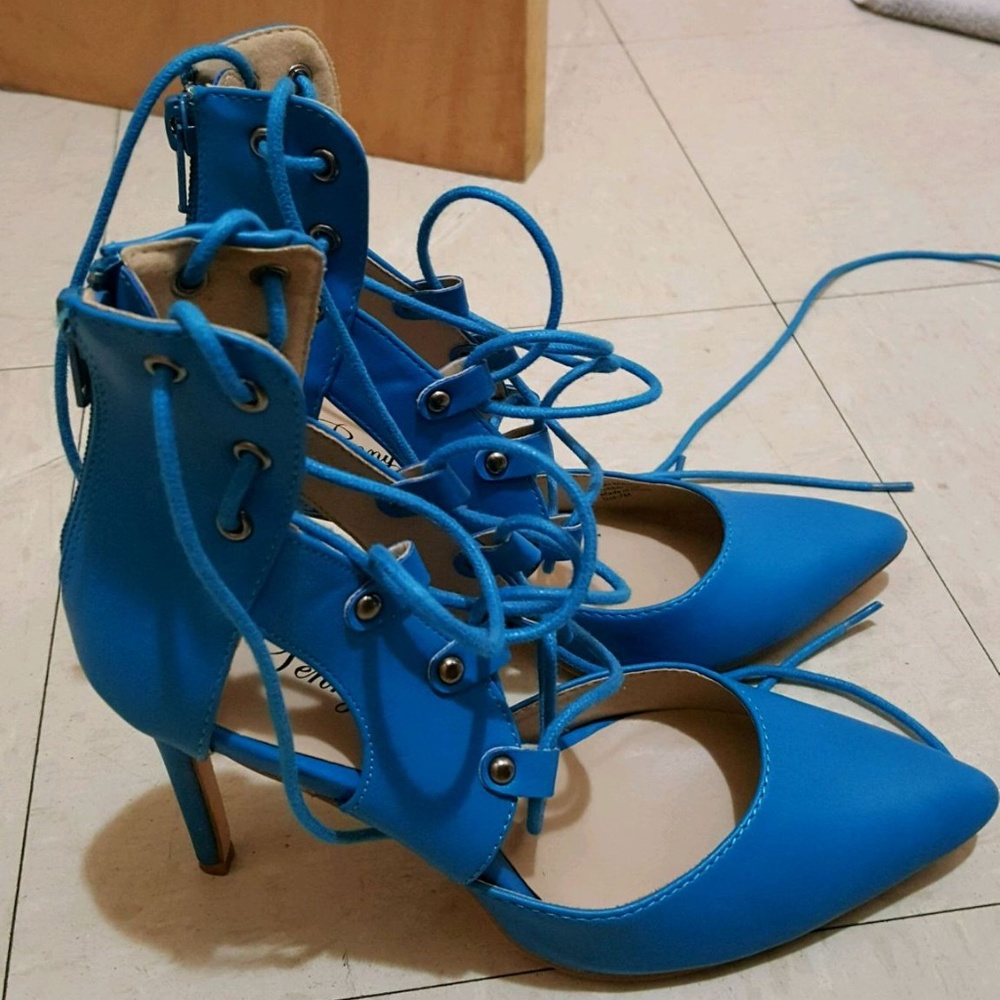 Blue (Penny loves Kenny) Lace-up Stilettos, Size 7